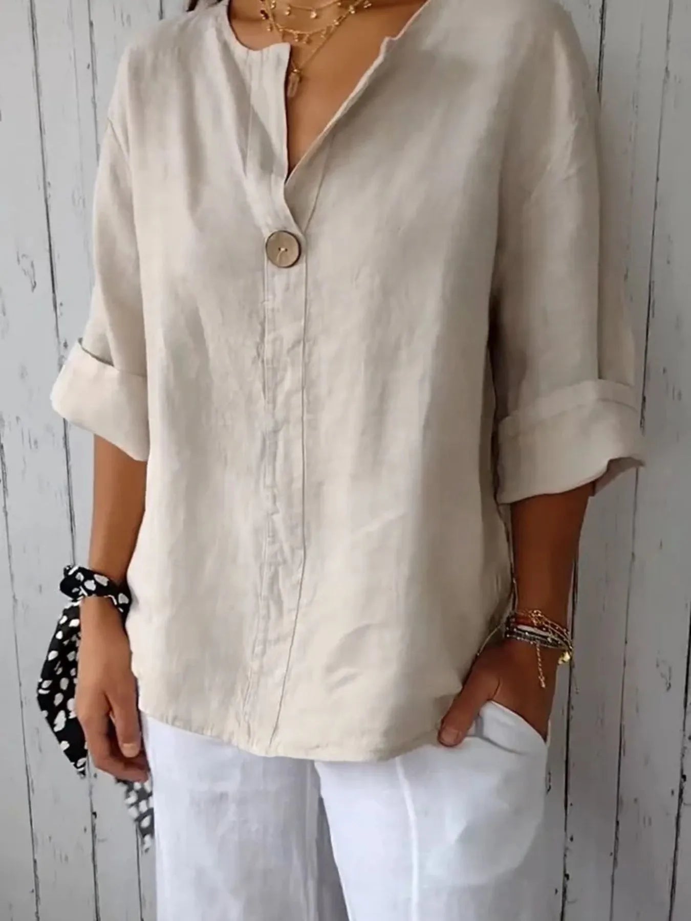 Plus Size Linen Blouse – Relaxed Fit in Green – Chaotic Fashion