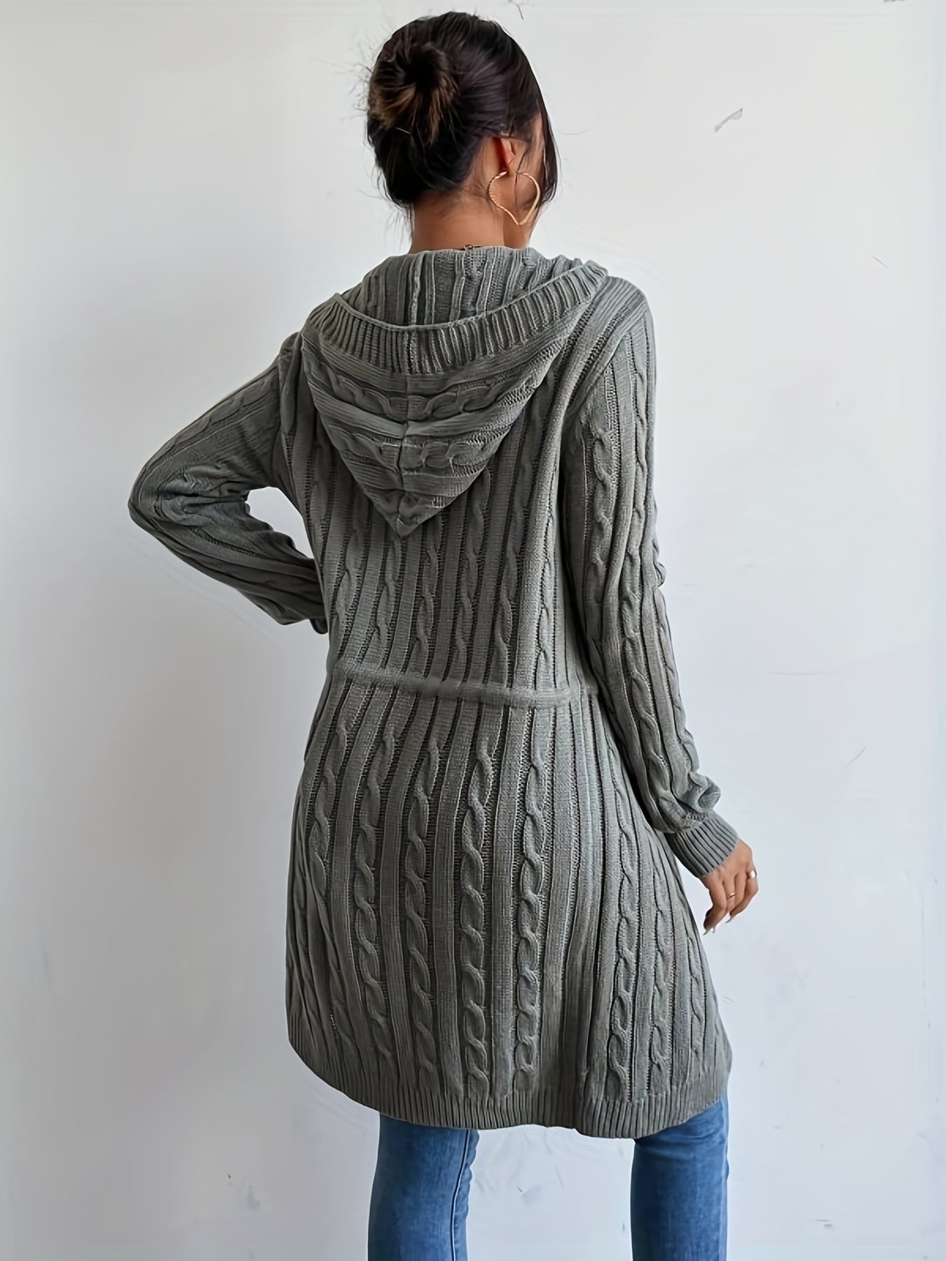 Women’s Long Knit Cardigan | V-Neck Hooded Drawstring Sweater for Fall & Winter