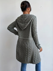 Women’s Long Knit Cardigan | V-Neck Hooded Drawstring Sweater for Fall & Winter