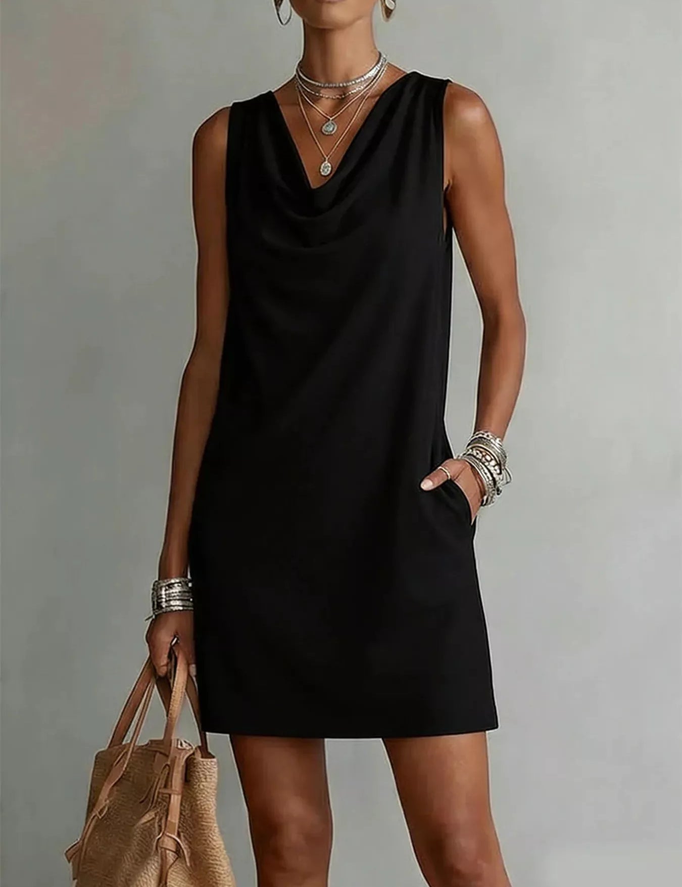 Women's mini dress, cowl neck sleeveless