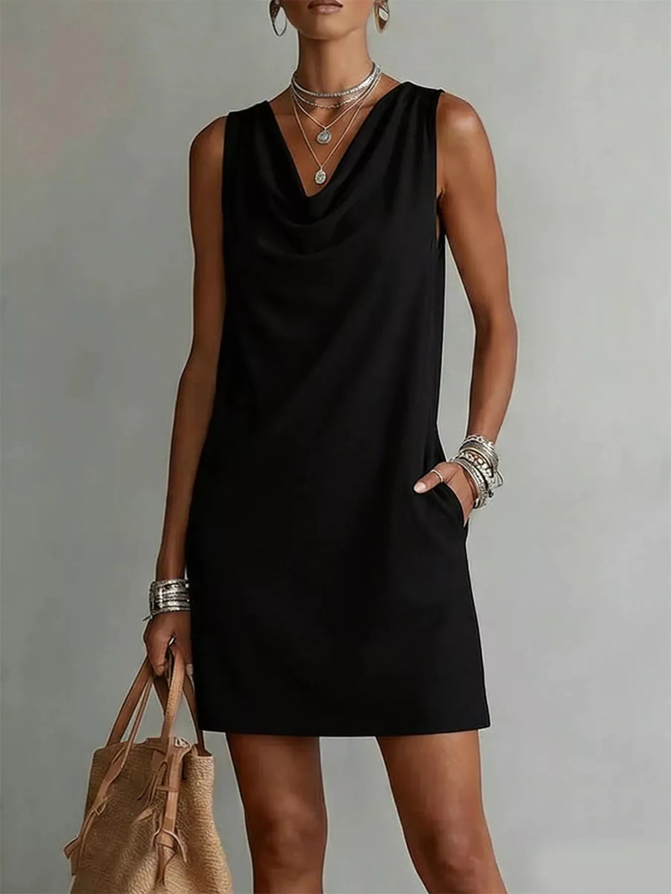Women's mini dress, cowl neck sleeveless
