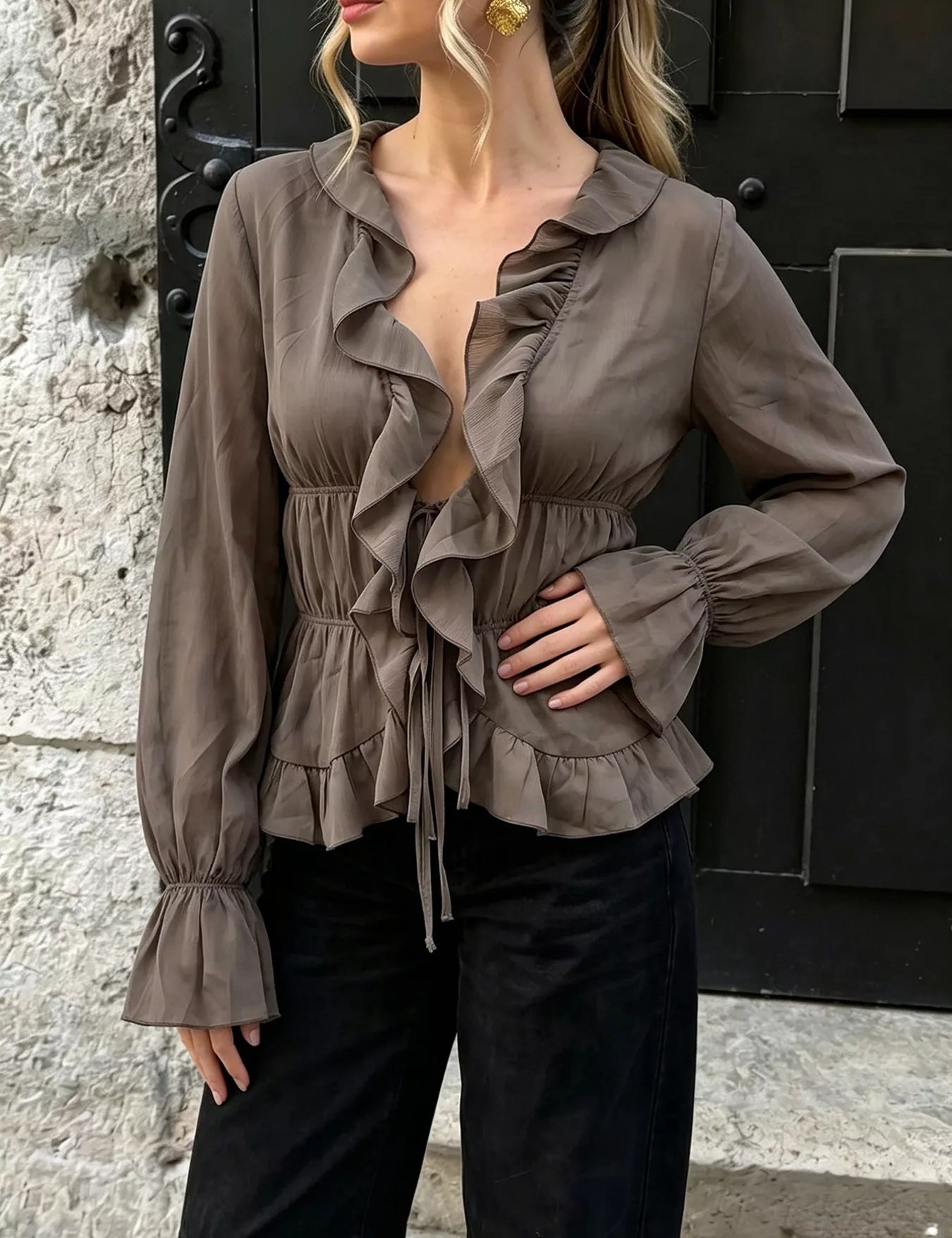 Women's blouse, v-neck, long sleeve