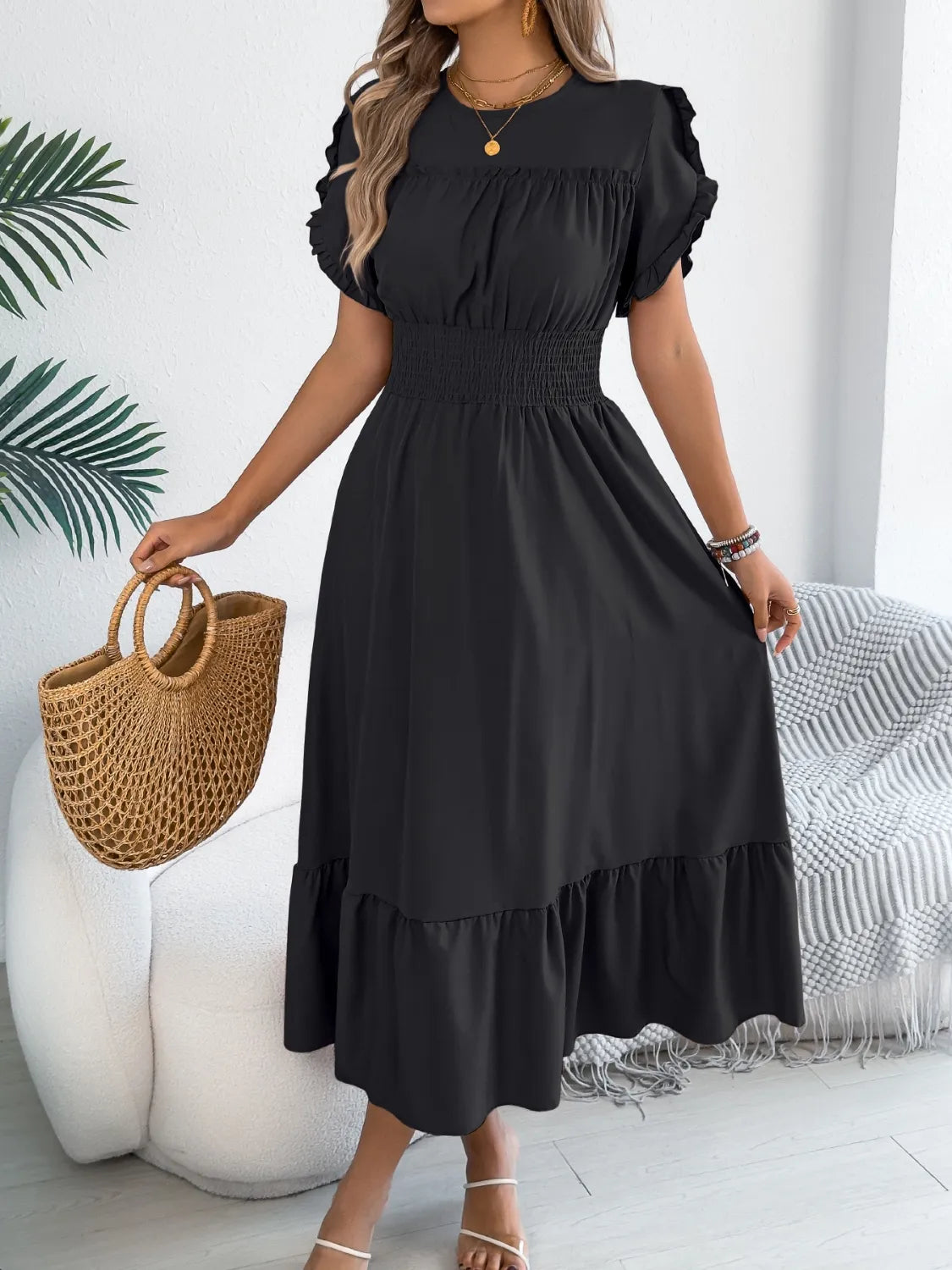 Women's midi dress, round neck