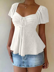 Women's Sweetheart Neck Top – Flutter Sleeve Eyelet – Chaotic Fashion