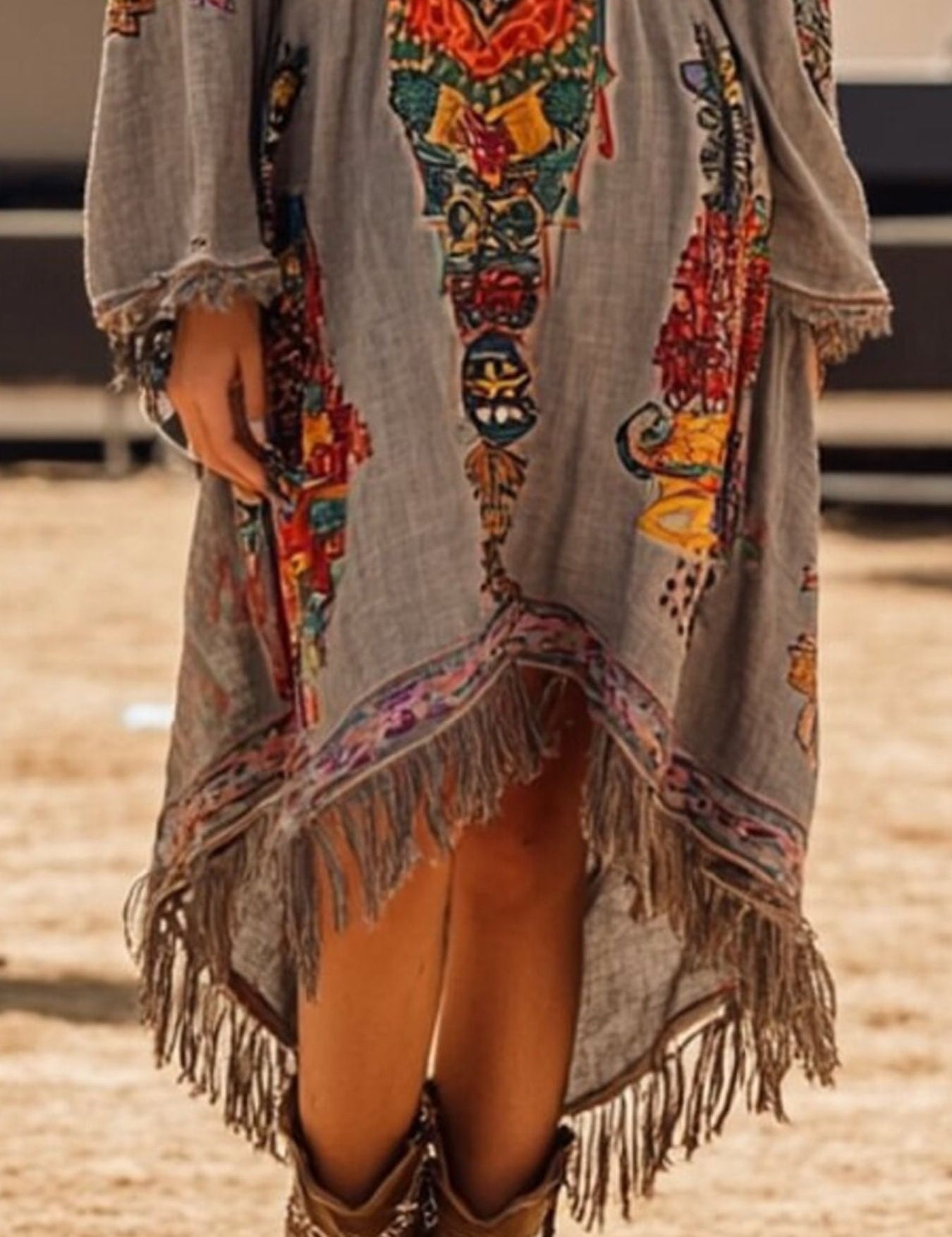 Women's mini dress, notched neck long sleeve