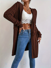 Women’s Long Knit Cardigan | V-Neck Hooded Drawstring Sweater for Fall & Winter