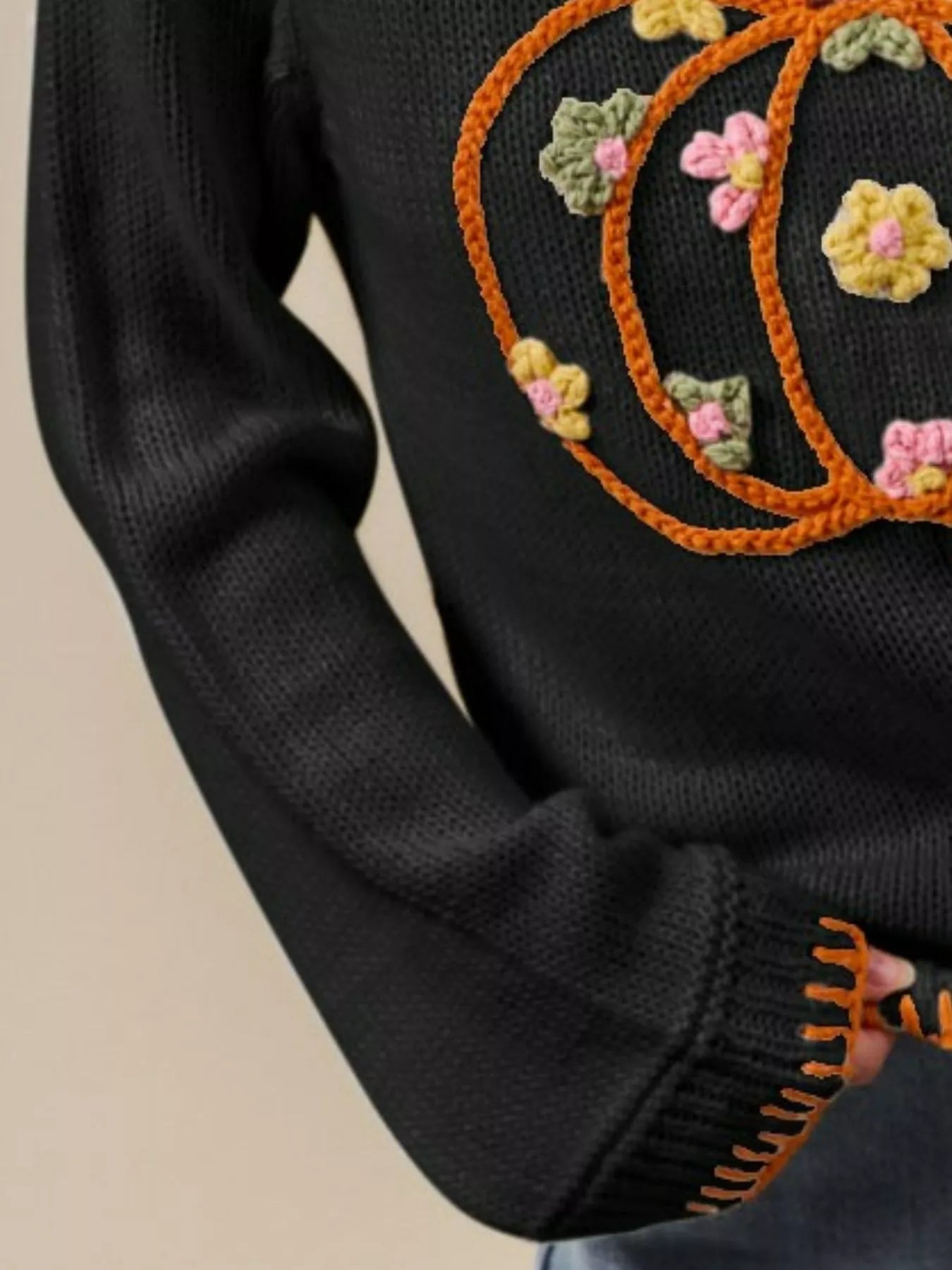 Pumpkin Floral Sweater – Cozy Holiday Knit in Black – Chaotic Fashion