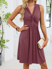 Womens Sleeveless Dress – Twist Front in Dark Green – Chaotic Fashion