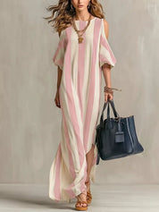 Women's maxi dress in striped, cold shoulder