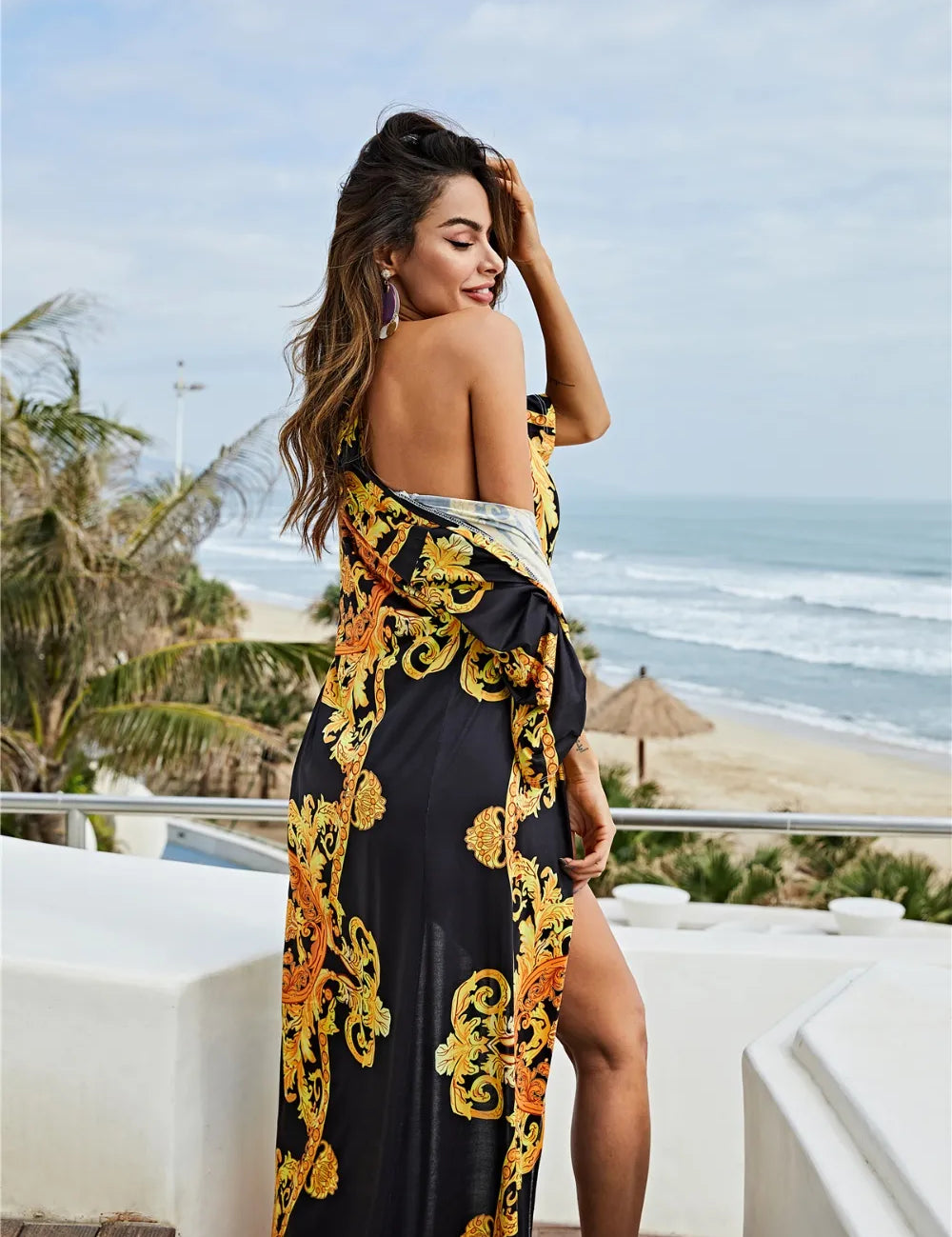 Women's printed swim cover-up, v-neck