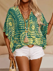 Printed V-Neck Top – Hot Pink Everyday Style – Chaotic Fashion