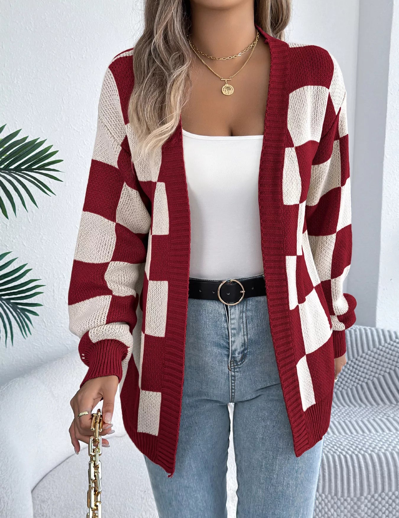 Women's plaid open front cardigan