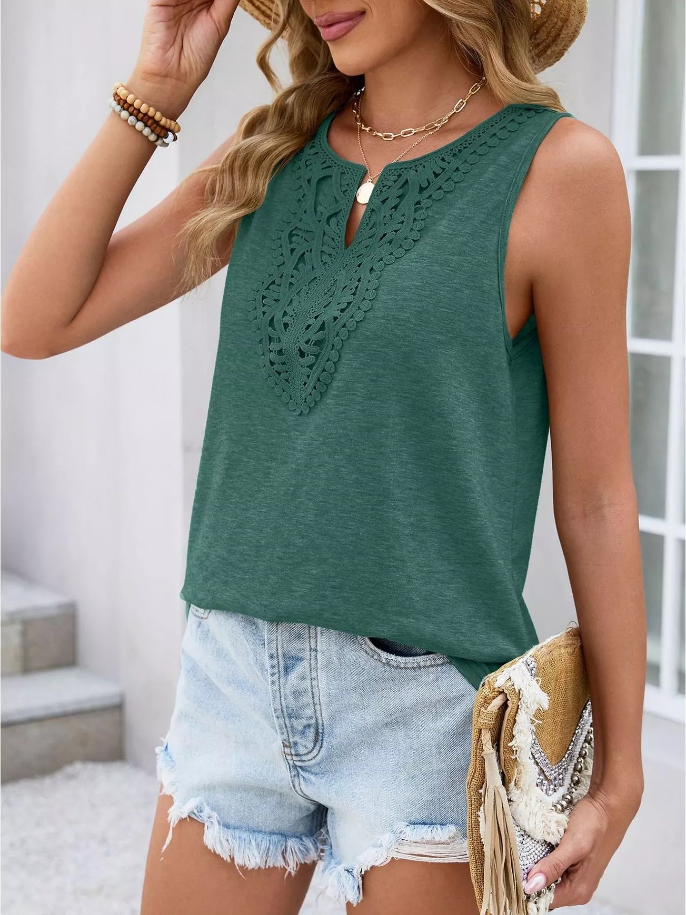 Women's Lace Trim Tank – Soft Viscose Blend – Chaotic Fashion