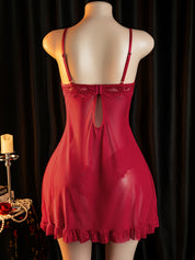 Back view of red sheer babydoll slip showing keyhole back detail - Chaotic Fashion