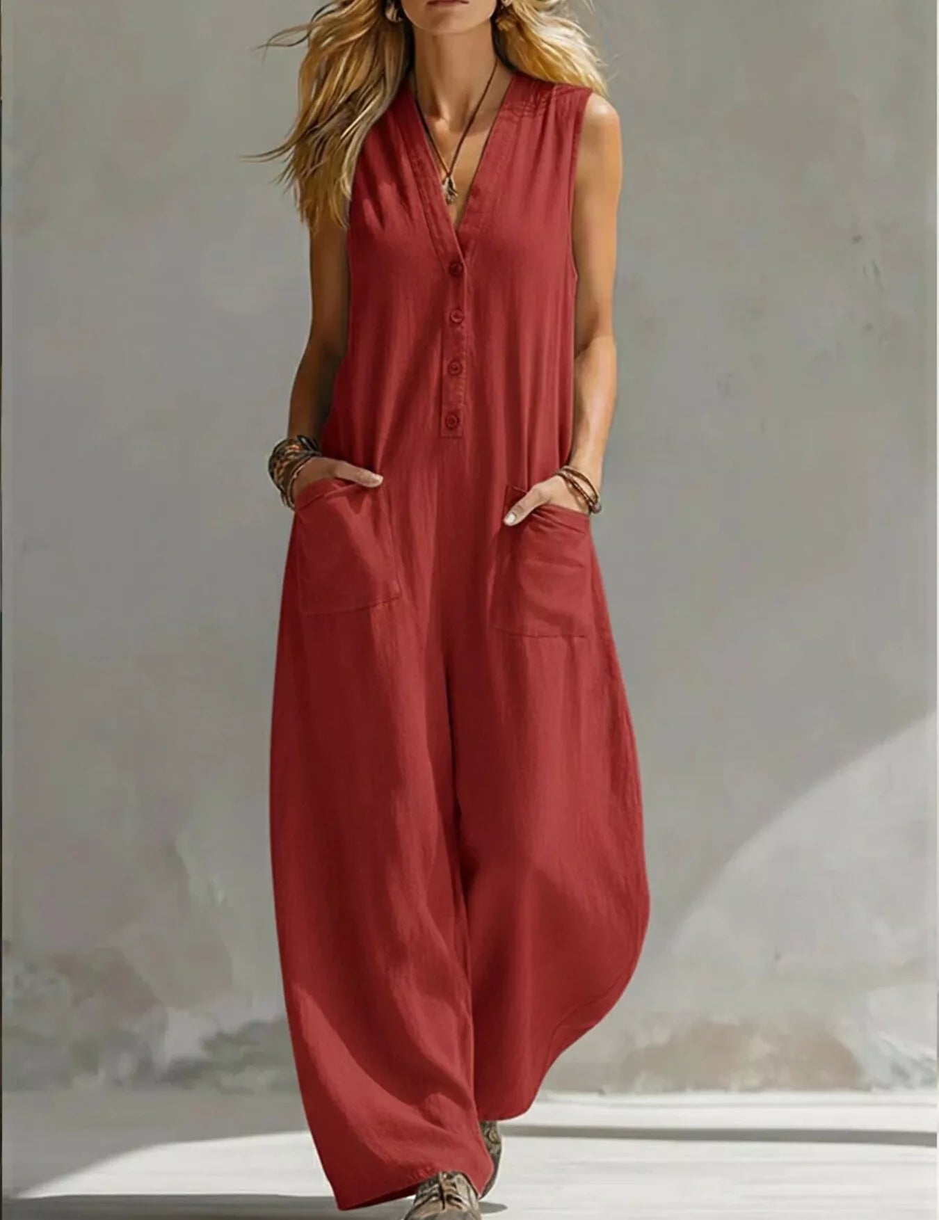 Sleeveless Wide-Leg Jumpsuit – Army Green Flowing Drape – Chaotic Fashion