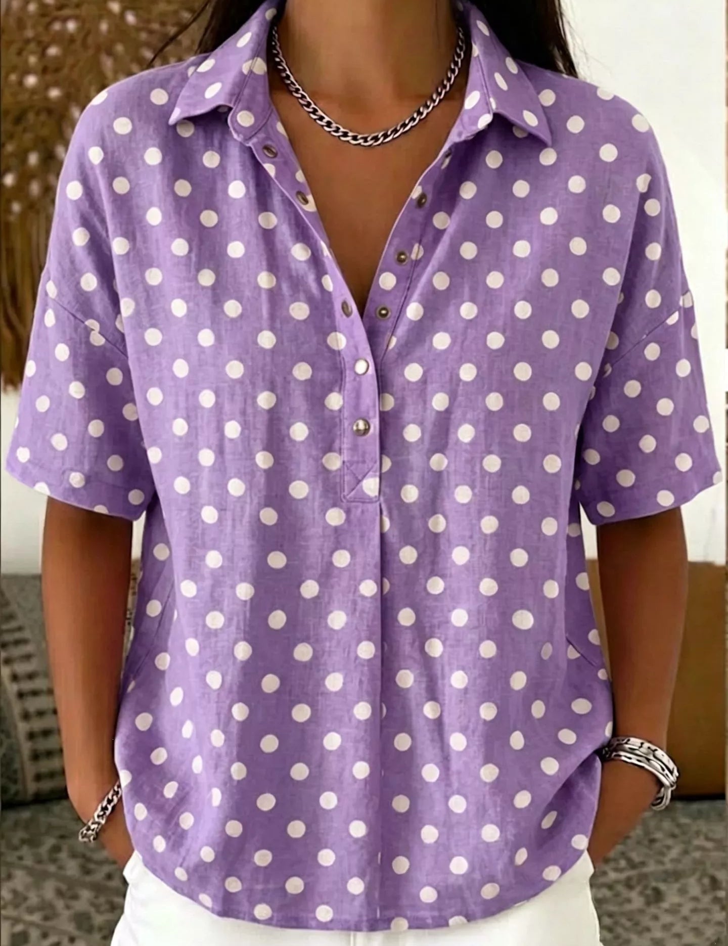Womens Polka Dot Shirt – Buttoned Style in Red – Chaotic Fashion