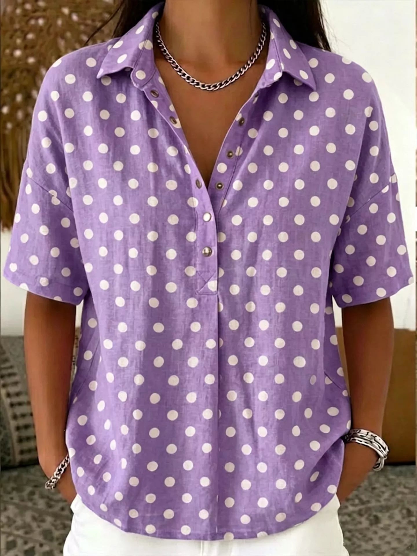 Womens Polka Dot Shirt – Buttoned Style in Red – Chaotic Fashion