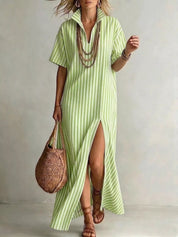 Side Slit Maxi Dress – Striped Style in Red – Chaotic Fashion