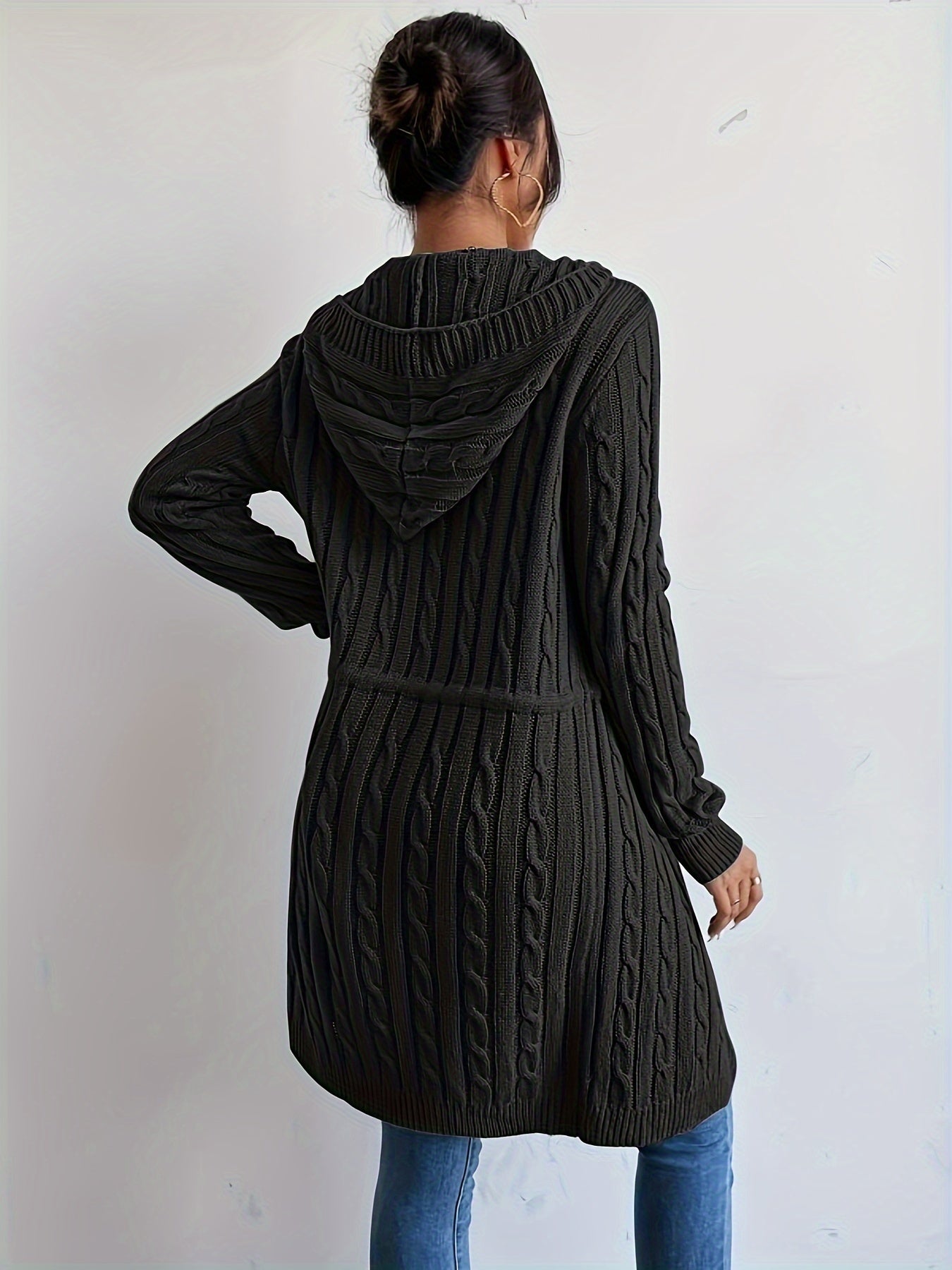 Women’s Long Knit Cardigan | V-Neck Hooded Drawstring Sweater for Fall & Winter