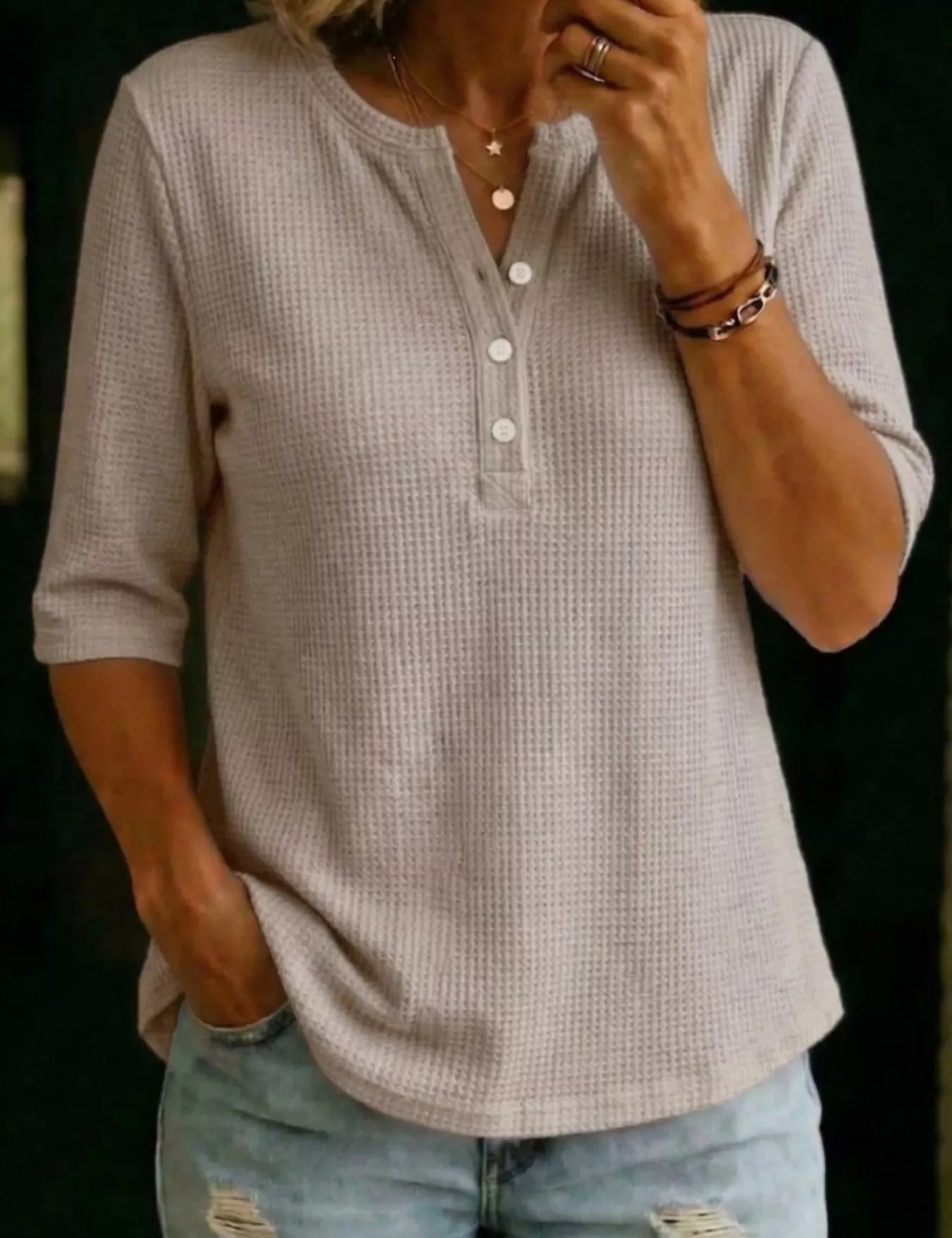 Henley Button Tee – Khaki Colorway – Chaotic Fashion