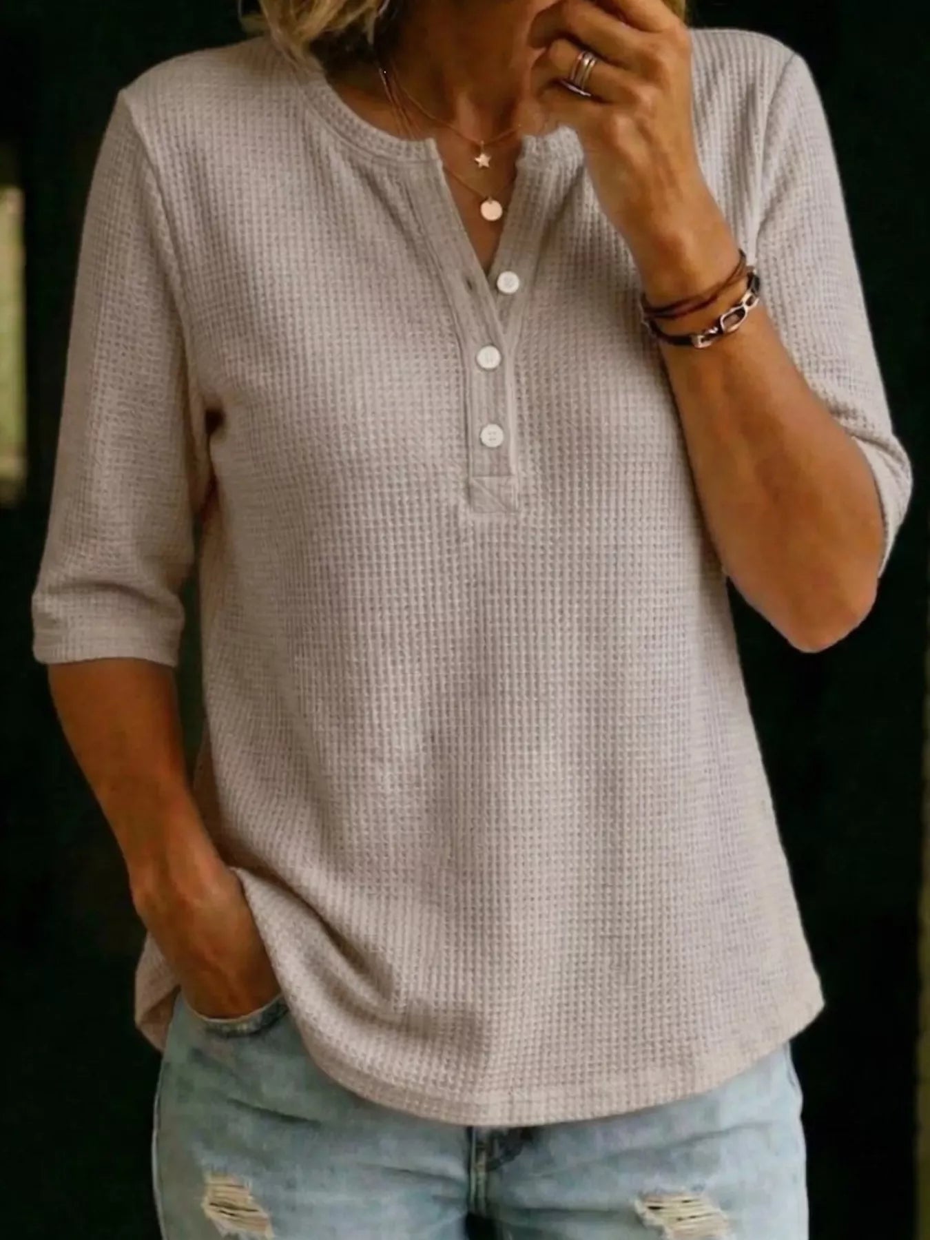Henley Button Tee – Khaki Colorway – Chaotic Fashion