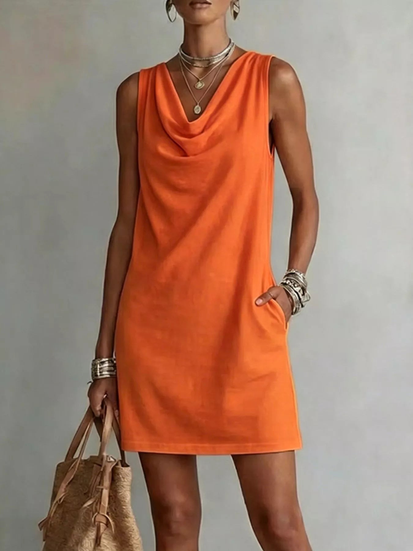 Women's mini dress, cowl neck sleeveless