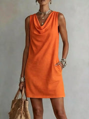 Women's mini dress, cowl neck sleeveless