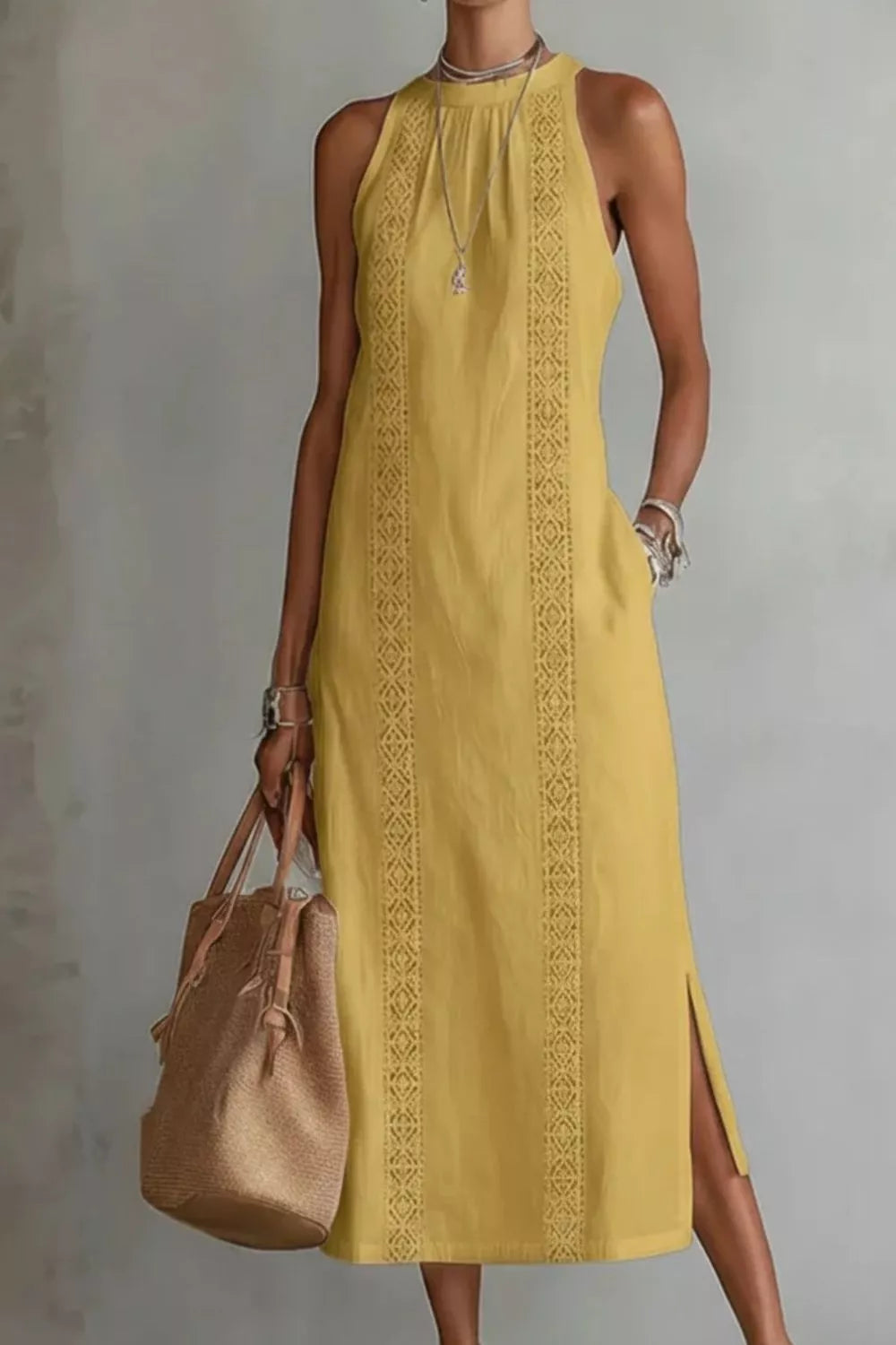 Side Slit Maxi Dress – Sleeveless Style in Lime – Chaotic Fashion