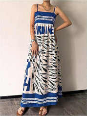 Printed Maxi Dress for Women – Flowing Fit in Blue – Chaotic Fashion