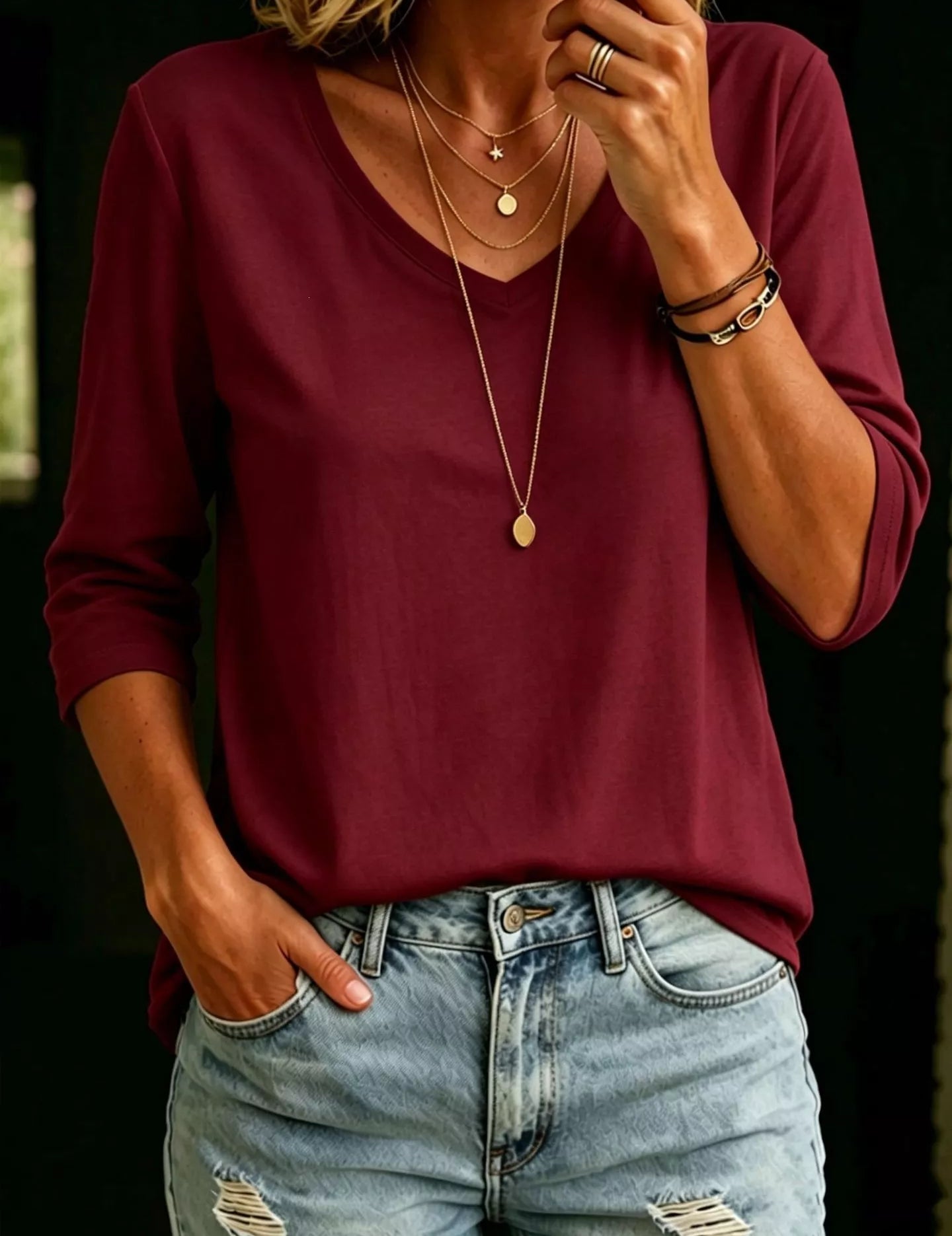 Plus Size V-Neck Top – Blue Colorway – Chaotic Fashion