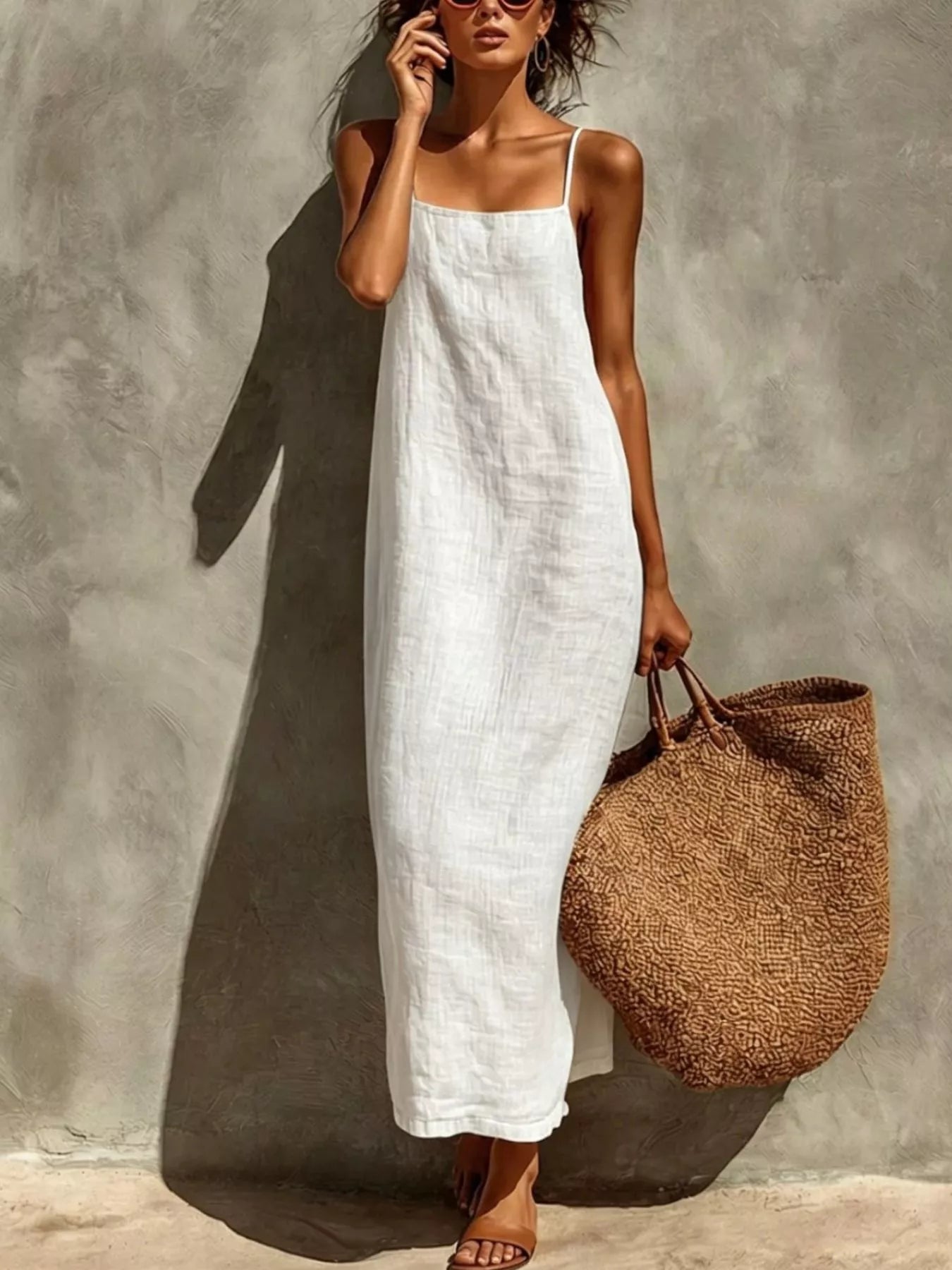Maxi Dress – Sleeveless Linen Style in White – Chaotic Fashion