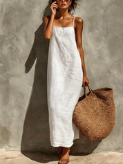 Maxi Dress – Sleeveless Linen Style in White – Chaotic Fashion