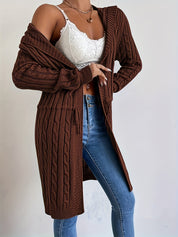 Women’s Long Knit Cardigan | V-Neck Hooded Drawstring Sweater for Fall & Winter