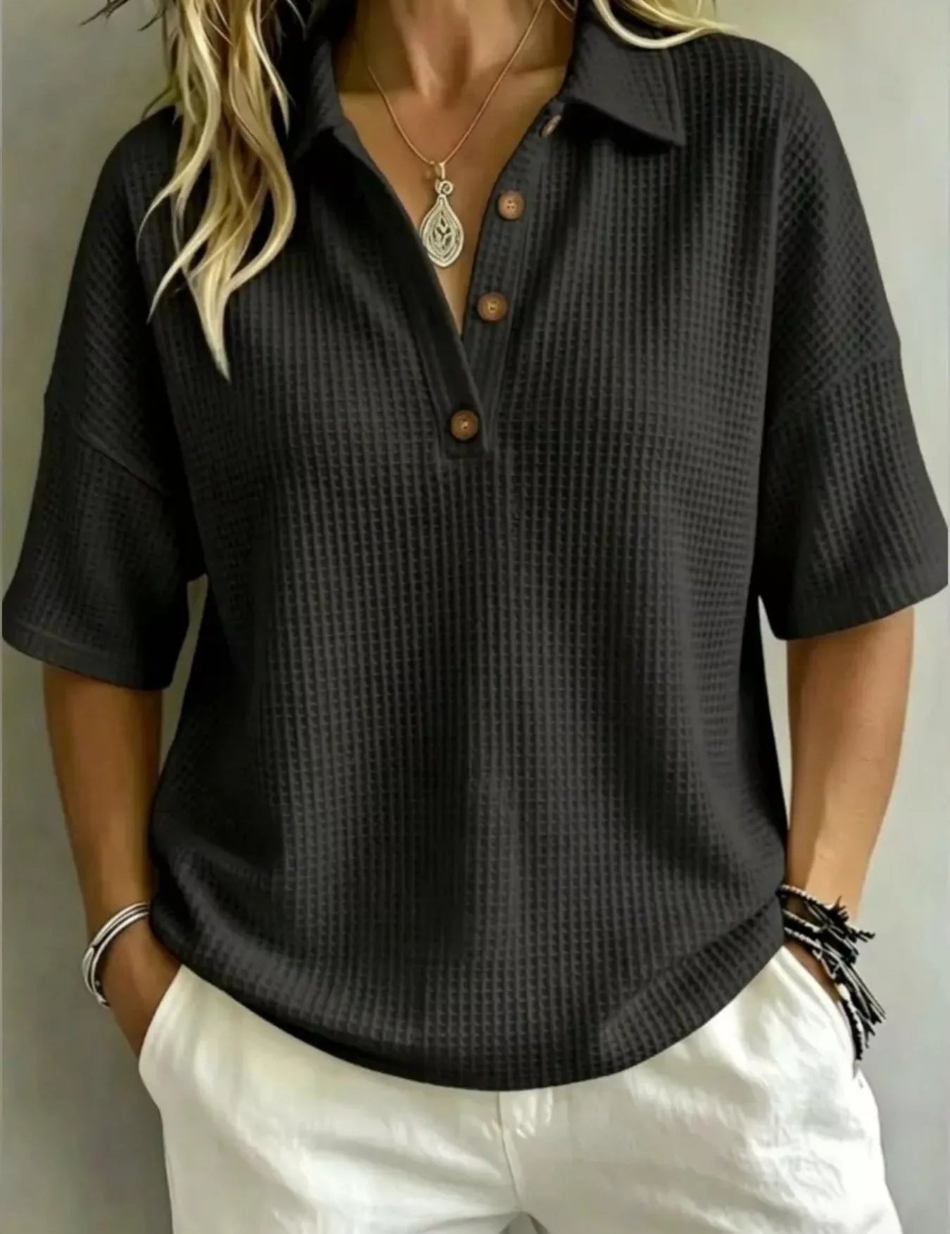 Plus Size Polo Top – Light Pink Colorway – Chaotic Fashion