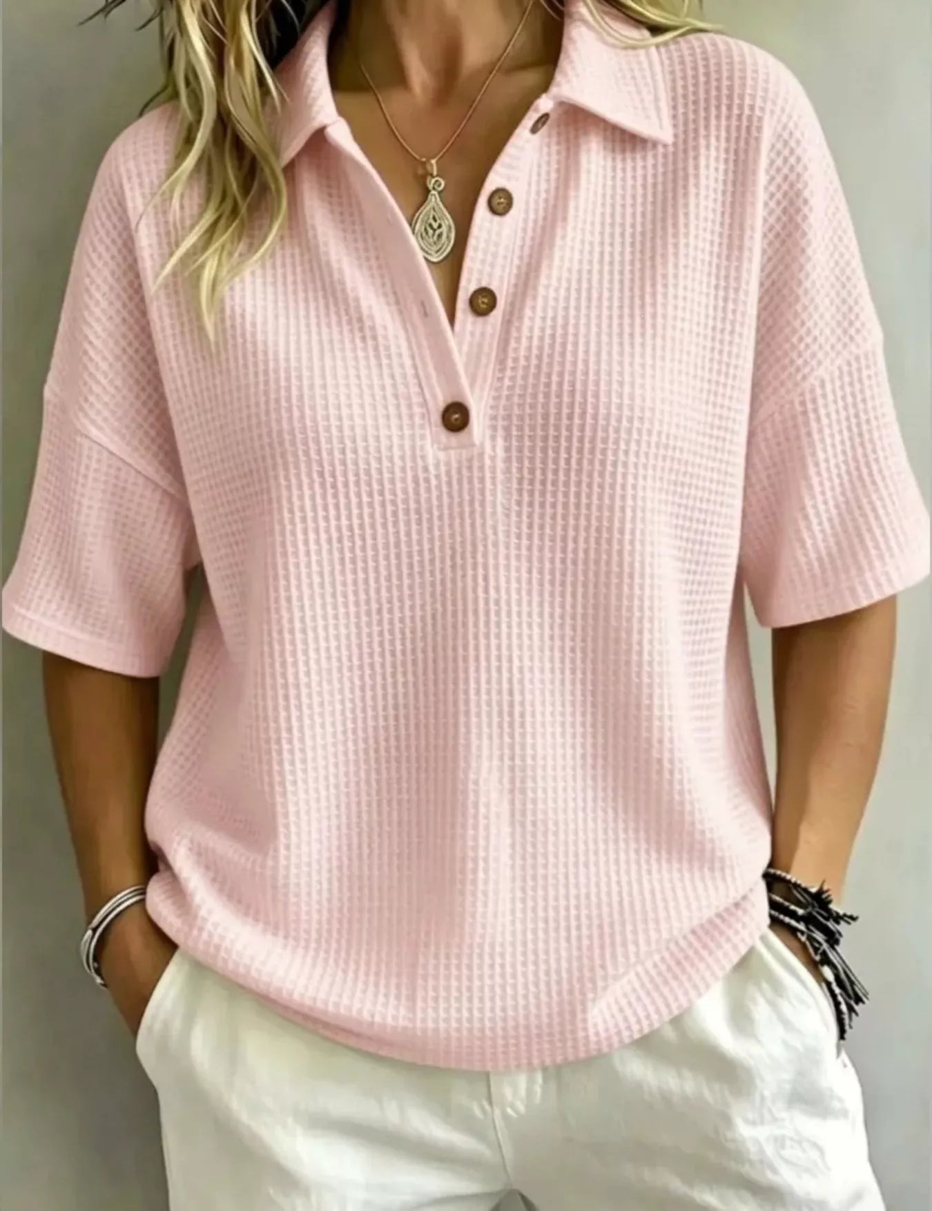 Waffle Knit Polo – Watermelon Red Colorway – Chaotic Fashion