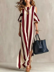 Women's maxi dress in striped, cold shoulder