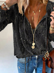 Sheer Tie-Neck Lace Top – Black Elegant Style – Chaotic Fashion