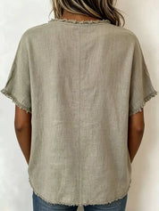 Frayed Hem Top for Women – Relaxed Fit in Apricot – Chaotic Fashion