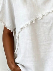 Plus Size Short Sleeve Top – White Frayed Detail – Chaotic Fashion