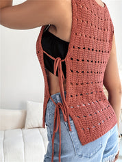 Women’s Crochet Sweater Top | Boho Chic Style | Sleeveless Openwork Knit