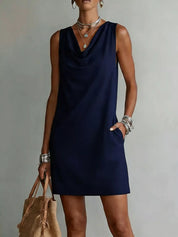 Women's mini dress, cowl neck sleeveless