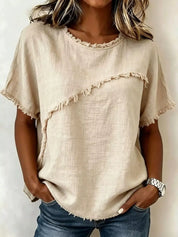 Casual Short Sleeve Top – Bohemian Frayed Hem in Purple – Chaotic Fashion