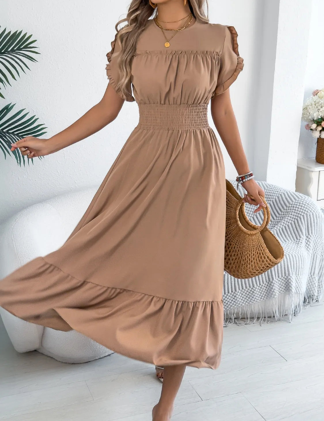 Women's midi dress, round neck