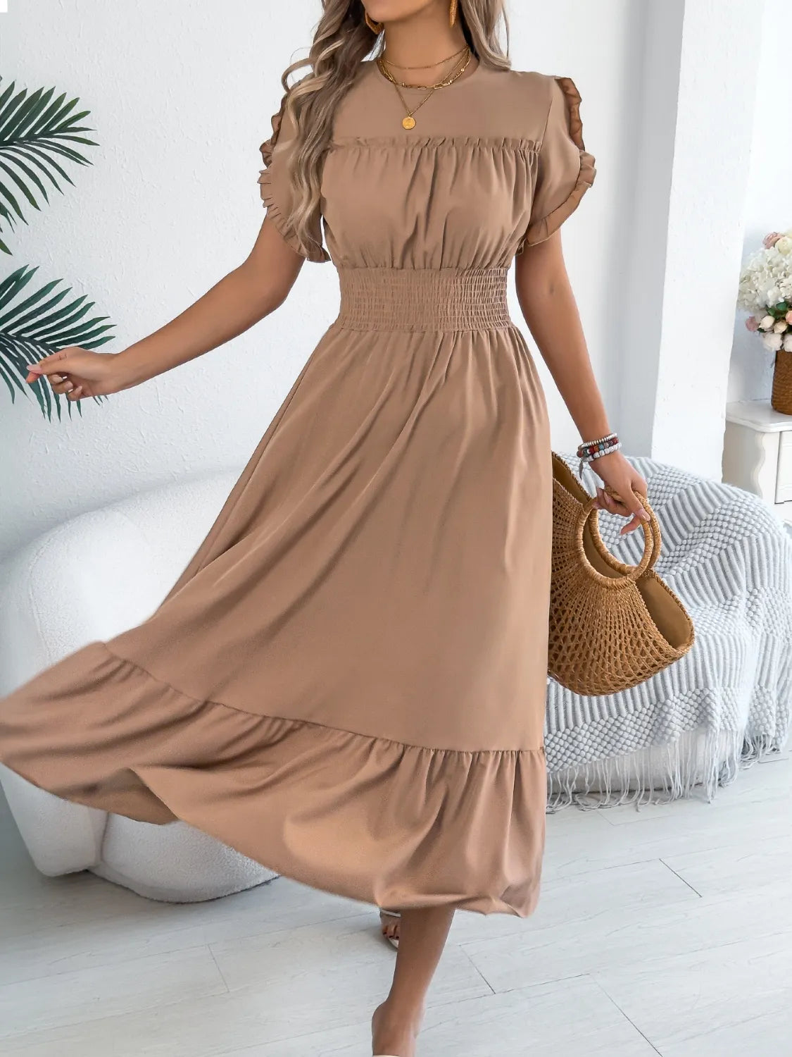 Women's midi dress, round neck