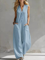 Wide-Leg Jumpsuit for Women – Black Pocket Detail – Chaotic Fashion
