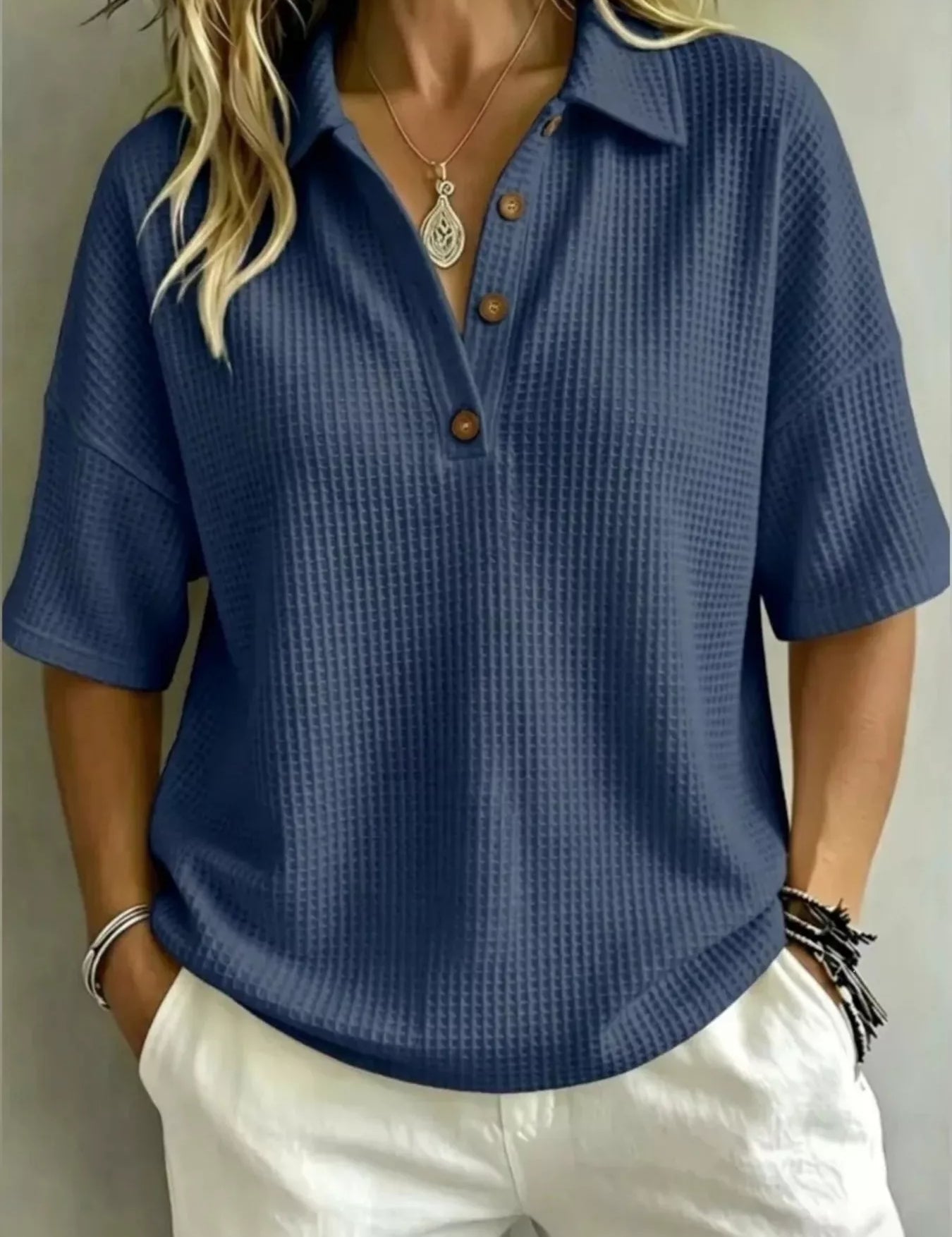 Plus Size Waffle Polo – Pink Colorway – Chaotic Fashion