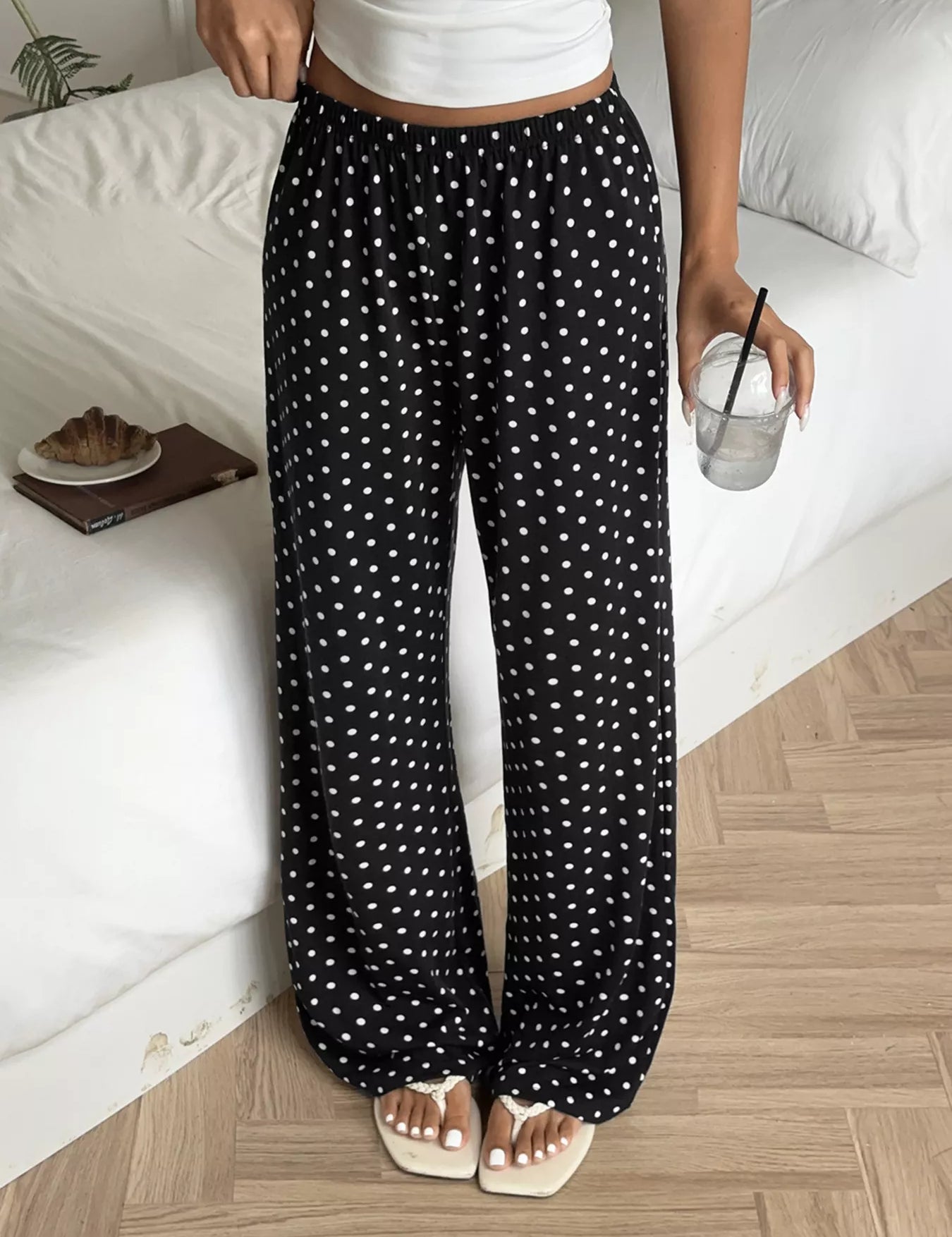 Women's polka dot wide leg pants