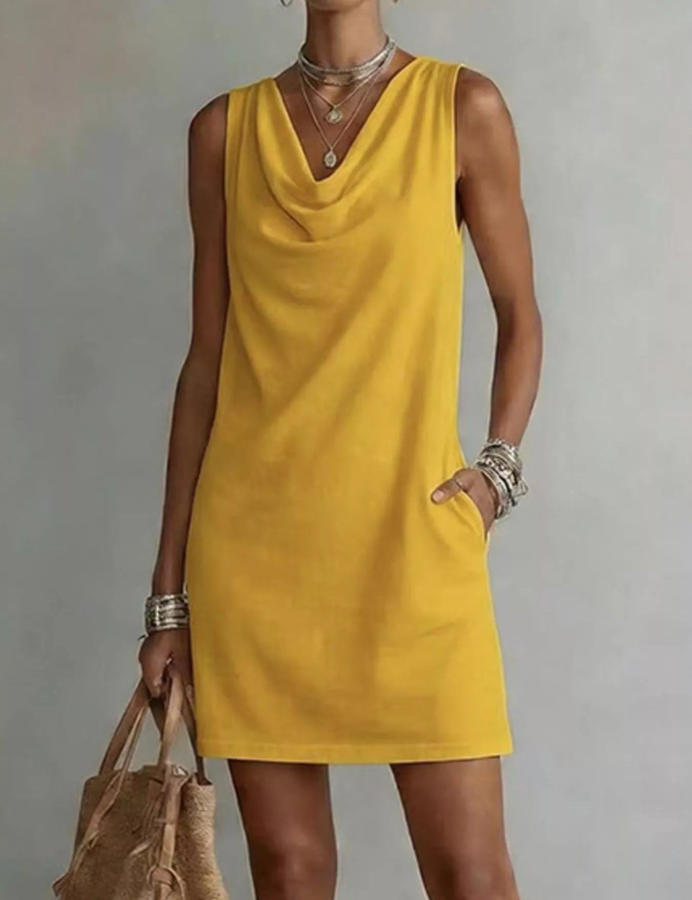Women's mini dress, cowl neck sleeveless
