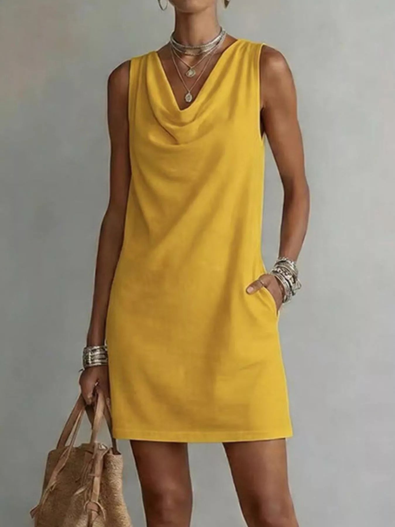 Women's mini dress, cowl neck sleeveless