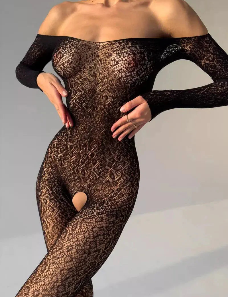 Crotchless Bodystocking – Sheer Open Crotch Full Body Lingerie – Chaotic Fashion
